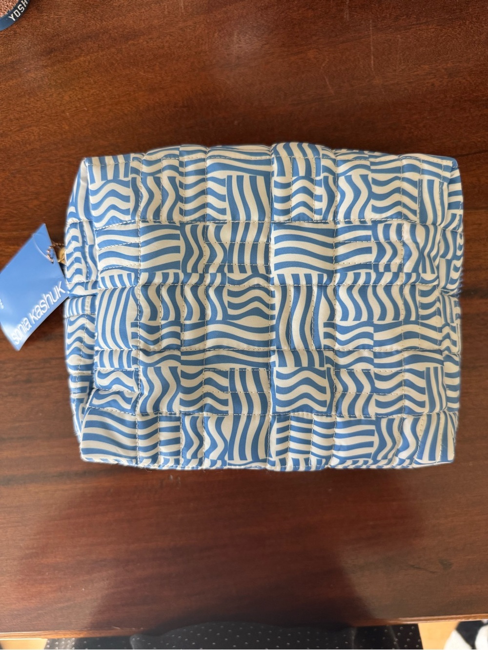 Sonia Kashuk NWT Blue and White Quilted Wave-Pattern Pouch